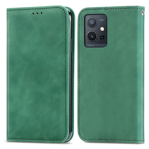 Coque Portefeuille Livre Cuir Etui Clapet S04D pour Vivo T1 5G India Vert