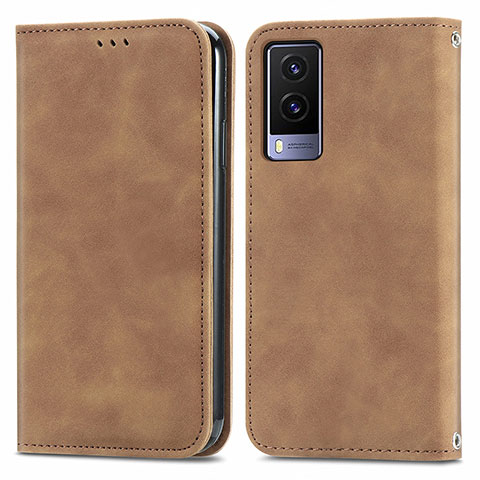 Coque Portefeuille Livre Cuir Etui Clapet S04D pour Vivo V21e 5G Marron