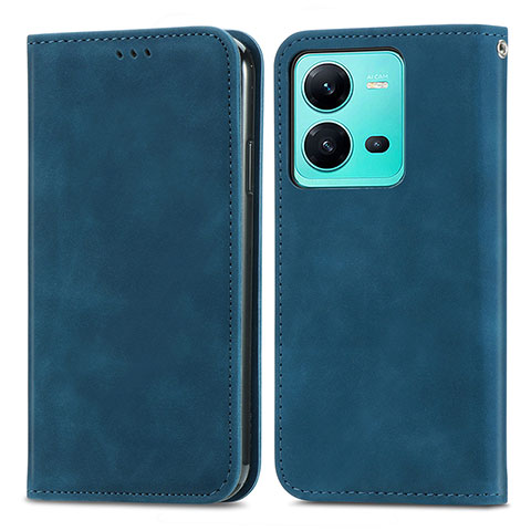 Coque Portefeuille Livre Cuir Etui Clapet S04D pour Vivo V25 5G Bleu