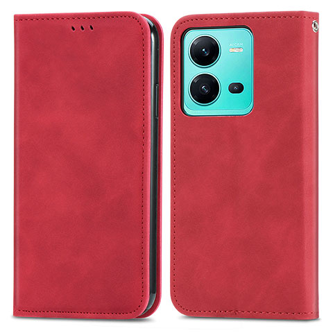 Coque Portefeuille Livre Cuir Etui Clapet S04D pour Vivo V25e Rouge