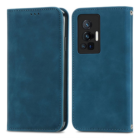 Coque Portefeuille Livre Cuir Etui Clapet S04D pour Vivo X70 Pro 5G Bleu