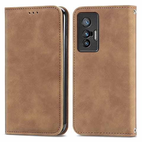 Coque Portefeuille Livre Cuir Etui Clapet S04D pour Vivo X70t Marron