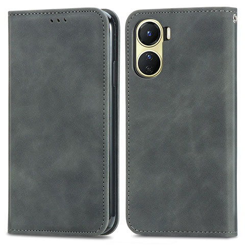 Coque Portefeuille Livre Cuir Etui Clapet S04D pour Vivo Y02S Gris