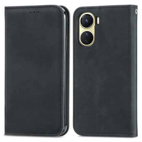 Coque Portefeuille Livre Cuir Etui Clapet S04D pour Vivo Y02S Noir