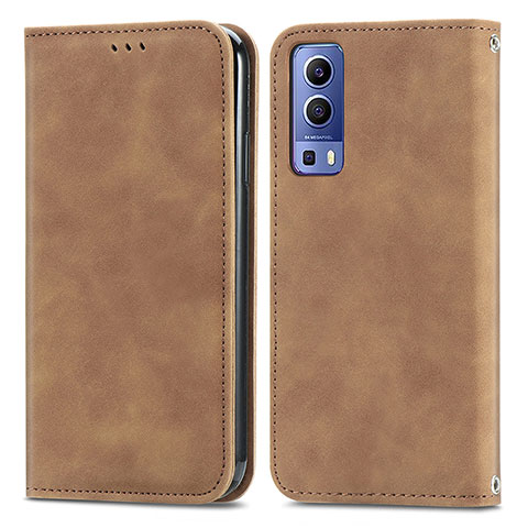 Coque Portefeuille Livre Cuir Etui Clapet S04D pour Vivo Y52 5G Marron