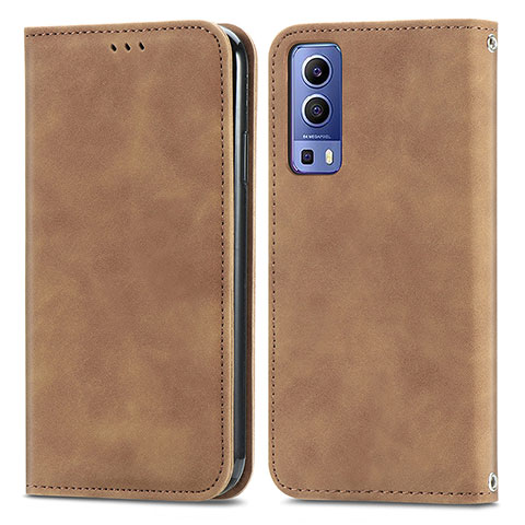 Coque Portefeuille Livre Cuir Etui Clapet S04D pour Vivo Y72 5G Marron