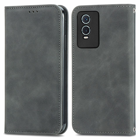 Coque Portefeuille Livre Cuir Etui Clapet S04D pour Vivo Y74s 5G Gris