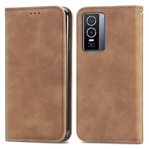 Coque Portefeuille Livre Cuir Etui Clapet S04D pour Vivo Y76 5G Marron