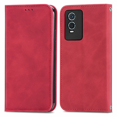 Coque Portefeuille Livre Cuir Etui Clapet S04D pour Vivo Y76s 5G Rouge