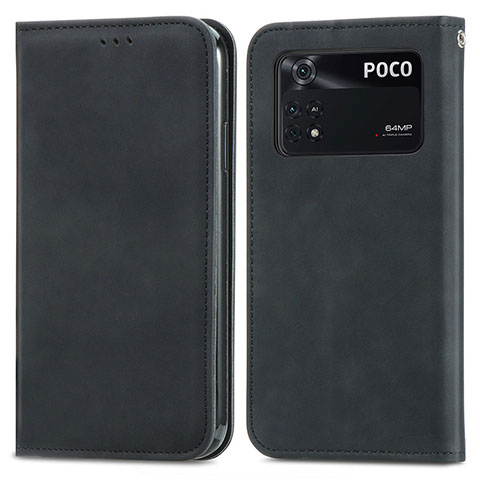 Coque Portefeuille Livre Cuir Etui Clapet S04D pour Xiaomi Poco M4 Pro 4G Noir