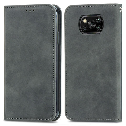 Coque Portefeuille Livre Cuir Etui Clapet S04D pour Xiaomi Poco X3 NFC Gris