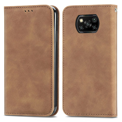 Coque Portefeuille Livre Cuir Etui Clapet S04D pour Xiaomi Poco X3 NFC Marron