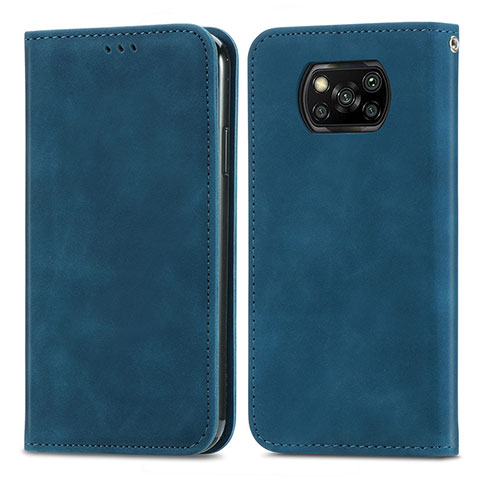 Coque Portefeuille Livre Cuir Etui Clapet S04D pour Xiaomi Poco X3 Pro Bleu