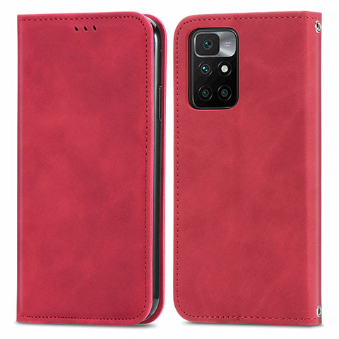 Coque Portefeuille Livre Cuir Etui Clapet S04D pour Xiaomi Redmi 10 4G Rouge