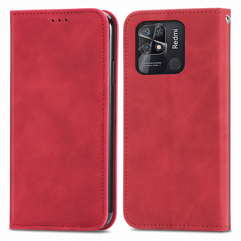 Coque Portefeuille Livre Cuir Etui Clapet S04D pour Xiaomi Redmi 10 India Rouge