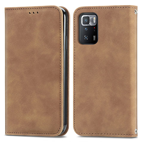 Coque Portefeuille Livre Cuir Etui Clapet S04D pour Xiaomi Redmi Note 10 Pro 5G Marron