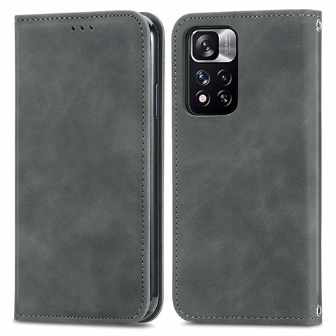 Coque Portefeuille Livre Cuir Etui Clapet S04D pour Xiaomi Redmi Note 11 Pro+ Plus 5G Gris