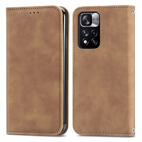 Coque Portefeuille Livre Cuir Etui Clapet S04D pour Xiaomi Redmi Note 11 Pro+ Plus 5G Marron