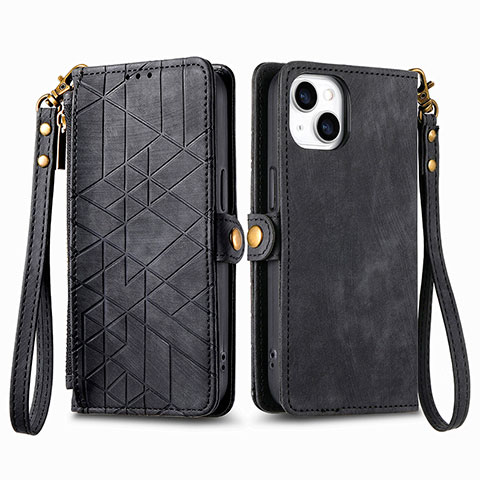 Coque Portefeuille Livre Cuir Etui Clapet S05D pour Apple iPhone 13 Noir