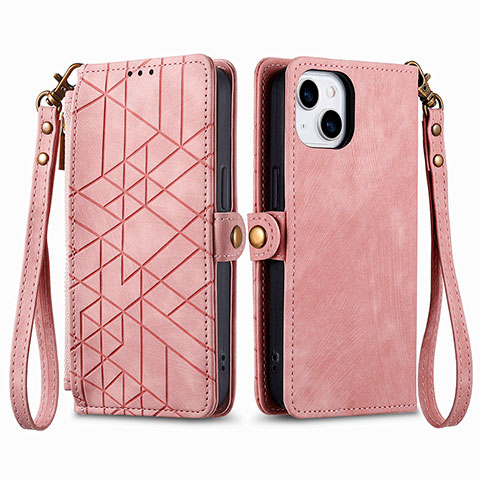 Coque Portefeuille Livre Cuir Etui Clapet S05D pour Apple iPhone 13 Or Rose