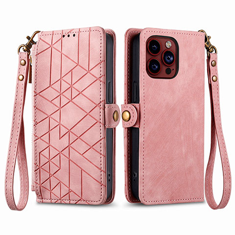 Coque Portefeuille Livre Cuir Etui Clapet S05D pour Apple iPhone 13 Pro Max Or Rose