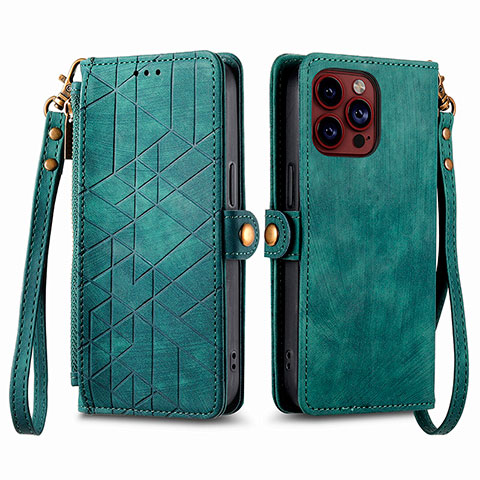 Coque Portefeuille Livre Cuir Etui Clapet S05D pour Apple iPhone 13 Pro Vert