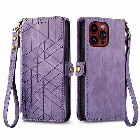 Coque Portefeuille Livre Cuir Etui Clapet S05D pour Apple iPhone 13 Pro Violet