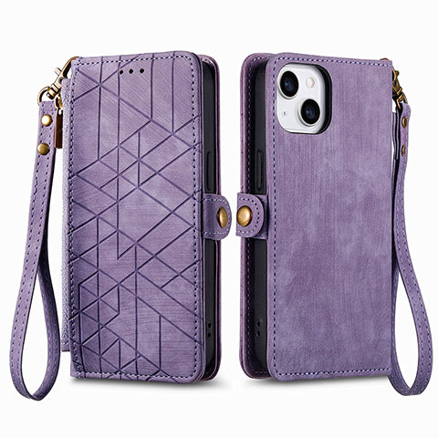 Coque Portefeuille Livre Cuir Etui Clapet S05D pour Apple iPhone 15 Plus Violet