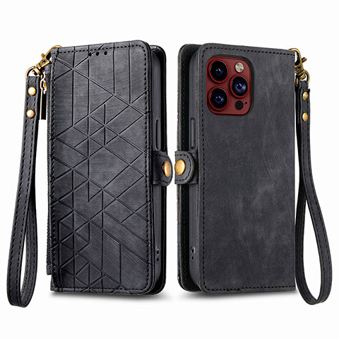 Coque Portefeuille Livre Cuir Etui Clapet S05D pour Apple iPhone 16 Pro Noir