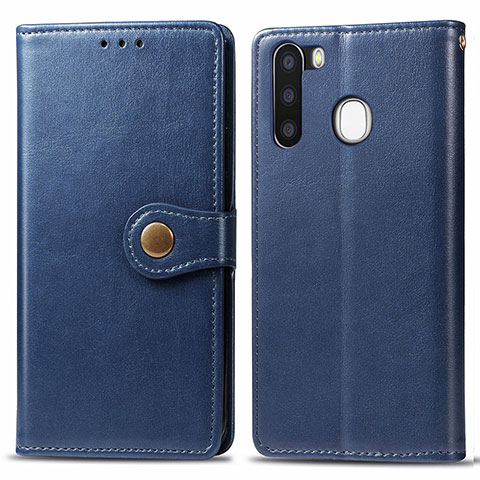 Coque Portefeuille Livre Cuir Etui Clapet S05D pour Samsung Galaxy A21 European Bleu