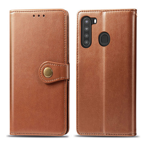 Coque Portefeuille Livre Cuir Etui Clapet S05D pour Samsung Galaxy A21 Marron