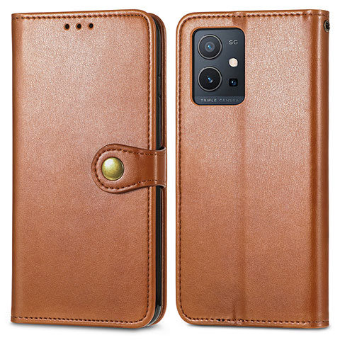 Coque Portefeuille Livre Cuir Etui Clapet S05D pour Vivo T1 5G India Marron