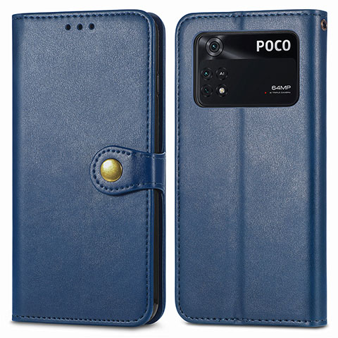 Coque Portefeuille Livre Cuir Etui Clapet S05D pour Xiaomi Poco M4 Pro 4G Bleu