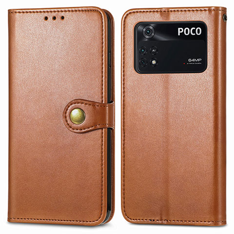 Coque Portefeuille Livre Cuir Etui Clapet S05D pour Xiaomi Poco M4 Pro 4G Marron