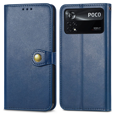Coque Portefeuille Livre Cuir Etui Clapet S05D pour Xiaomi Poco X4 Pro 5G Bleu