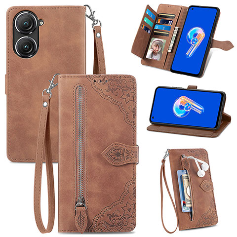 Coque Portefeuille Livre Cuir Etui Clapet S06D pour Asus Zenfone 9 Marron