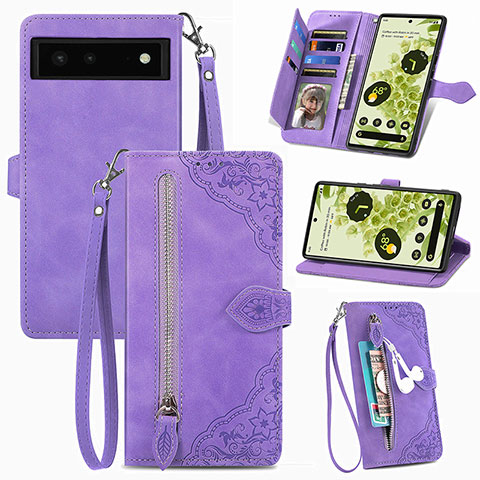 Coque Portefeuille Livre Cuir Etui Clapet S06D pour Google Pixel 6 5G Violet