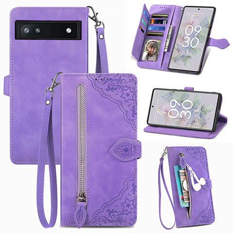 Coque Portefeuille Livre Cuir Etui Clapet S06D pour Google Pixel 6a 5G Violet