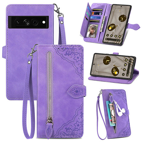 Coque Portefeuille Livre Cuir Etui Clapet S06D pour Google Pixel 7a 5G Violet