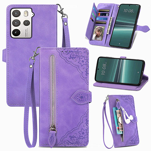 Coque Portefeuille Livre Cuir Etui Clapet S06D pour HTC U23 Pro 5G Violet