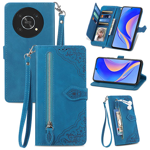 Coque Portefeuille Livre Cuir Etui Clapet S06D pour Huawei Enjoy 50 Pro Bleu