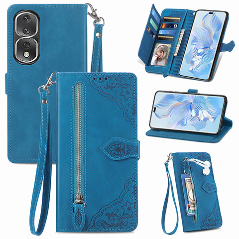 Coque Portefeuille Livre Cuir Etui Clapet S06D pour Huawei Honor 80 Pro Flat 5G Bleu