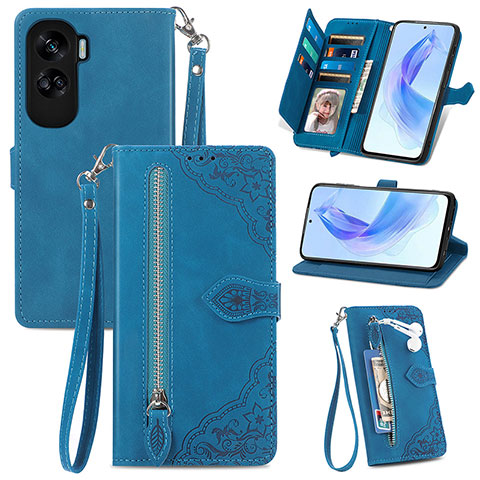 Coque Portefeuille Livre Cuir Etui Clapet S06D pour Huawei Honor 90 Lite 5G Bleu