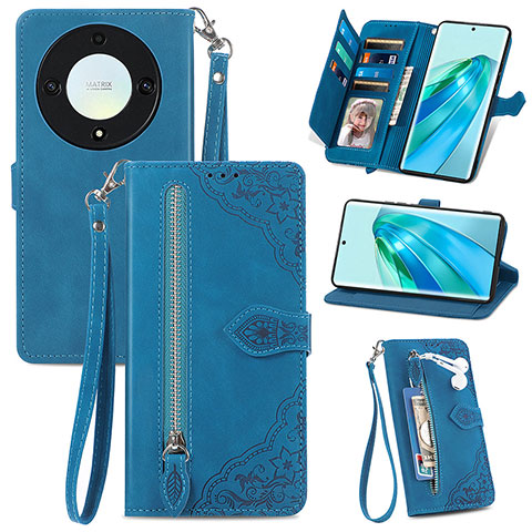 Coque Portefeuille Livre Cuir Etui Clapet S06D pour Huawei Honor Magic5 Lite 5G Bleu