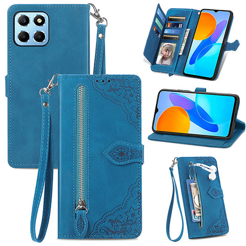 Coque Portefeuille Livre Cuir Etui Clapet S06D pour Huawei Honor X6 5G Bleu