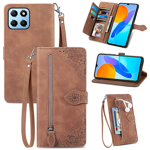 Coque Portefeuille Livre Cuir Etui Clapet S06D pour Huawei Honor X6 5G Marron