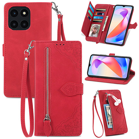 Coque Portefeuille Livre Cuir Etui Clapet S06D pour Huawei Honor X6a Rouge