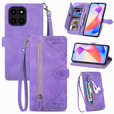 Coque Portefeuille Livre Cuir Etui Clapet S06D pour Huawei Honor X6a Violet