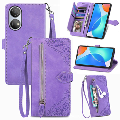 Coque Portefeuille Livre Cuir Etui Clapet S06D pour Huawei Honor X7 Violet