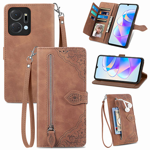 Coque Portefeuille Livre Cuir Etui Clapet S06D pour Huawei Honor X7a Marron